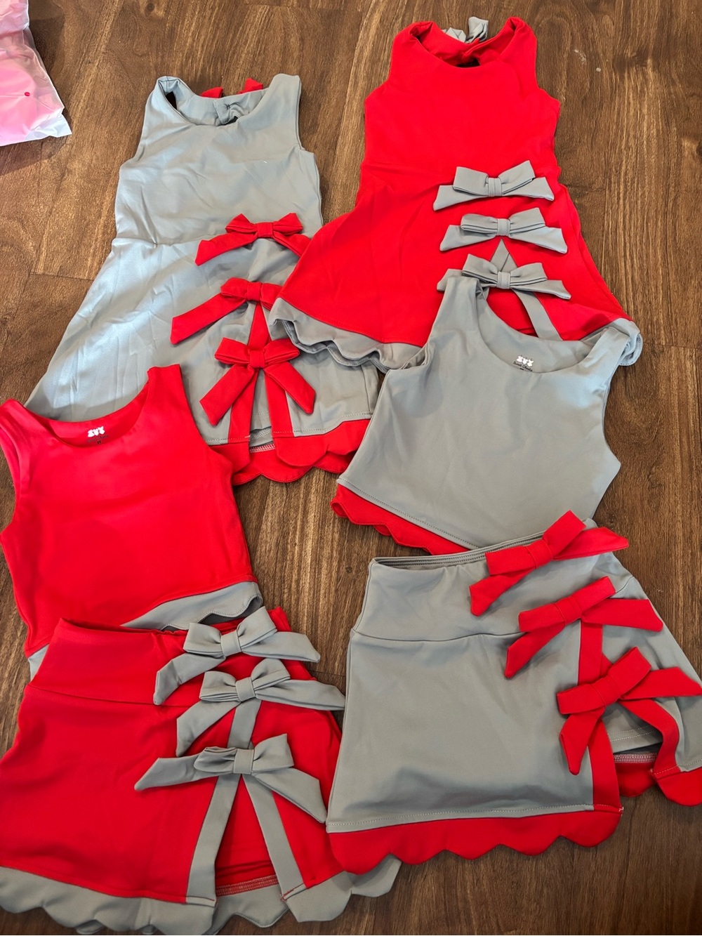 Women’s Red & Gray Bow Accent Skirt Set Shorts Attached - Picture 2 of 2
